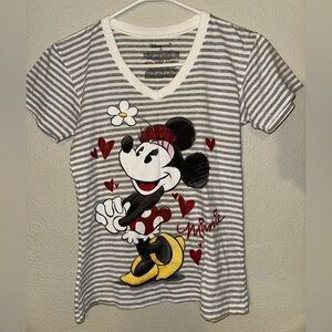 Women’s Disney Minnie Mouse Stripped V Neck Shirt Size XS